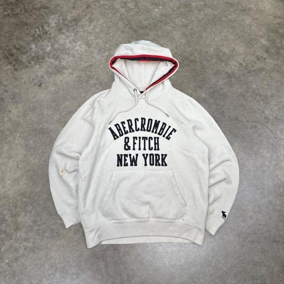 Abercrombie & Fitch Tops - Abercrombie & Fitch New York Hoodie White Pullover Spell Out Logo Sweatshirt